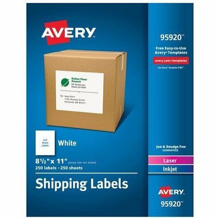 AVERY 95920 8 1/2'' x 11'' White Permanent Printable Bulk Shipping Label, 250PK 15495920